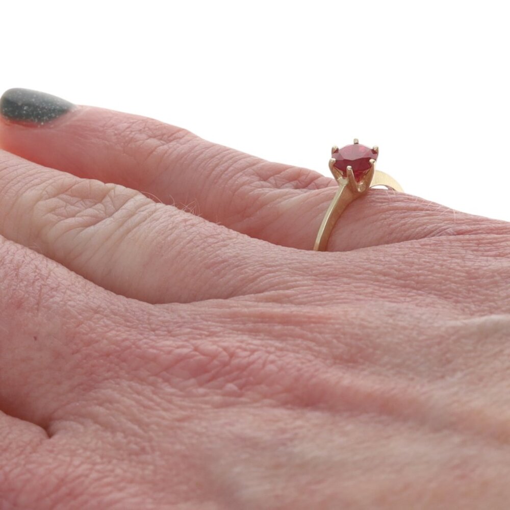 Yellow Gold Lab-Created Ruby Solitaire Ring - 10k… - image 4